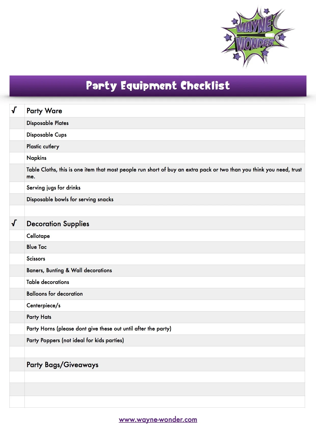 Party Checklist