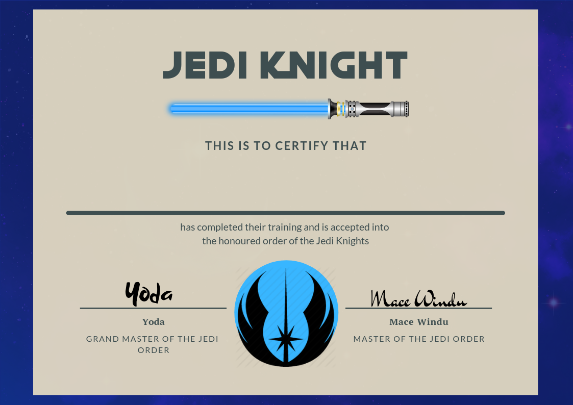 Jedi Academy Certificates