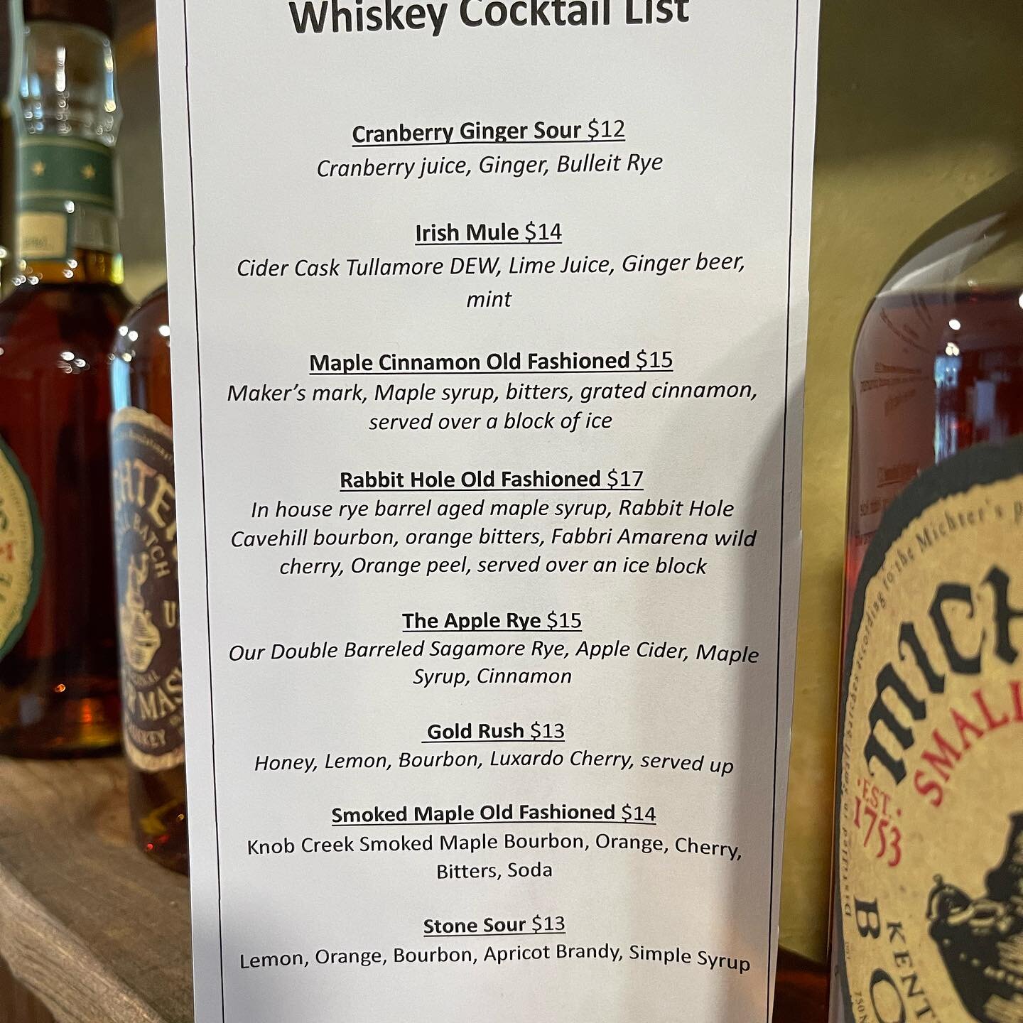 New this week to the whiskey bar! Basil Hayden, Four Roses, Bowman, and High West!