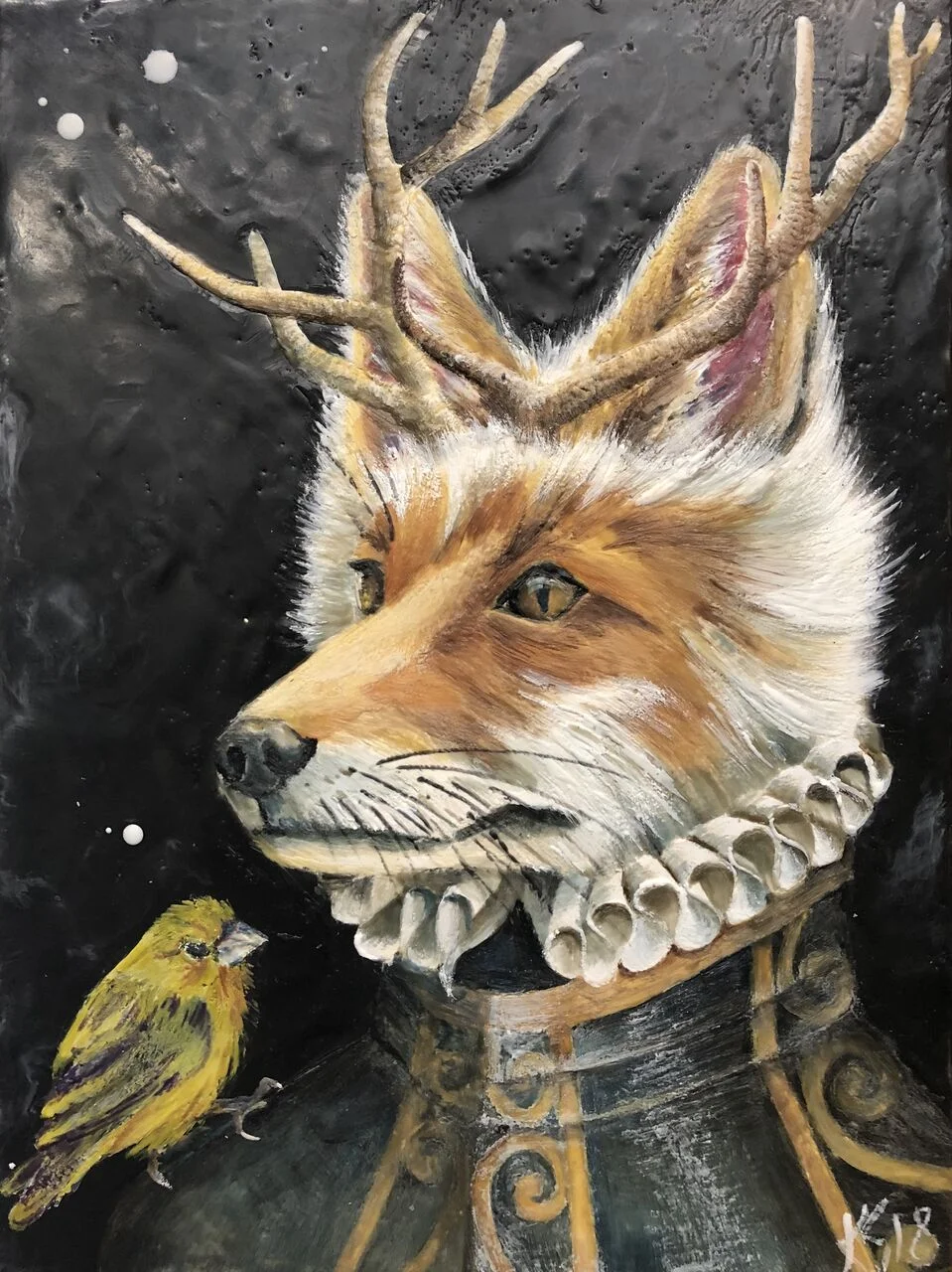 The Saffron Finch 2018.. Available 12"x 16" Encaustic on panel