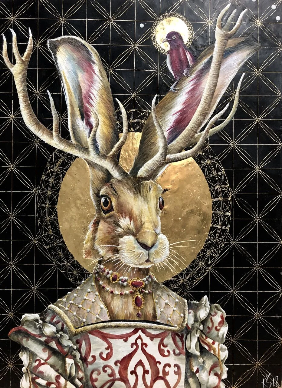 The Gilded Garnet 2018 Available.. 30"x 40" Encaustic and Gold Leaf on Panel