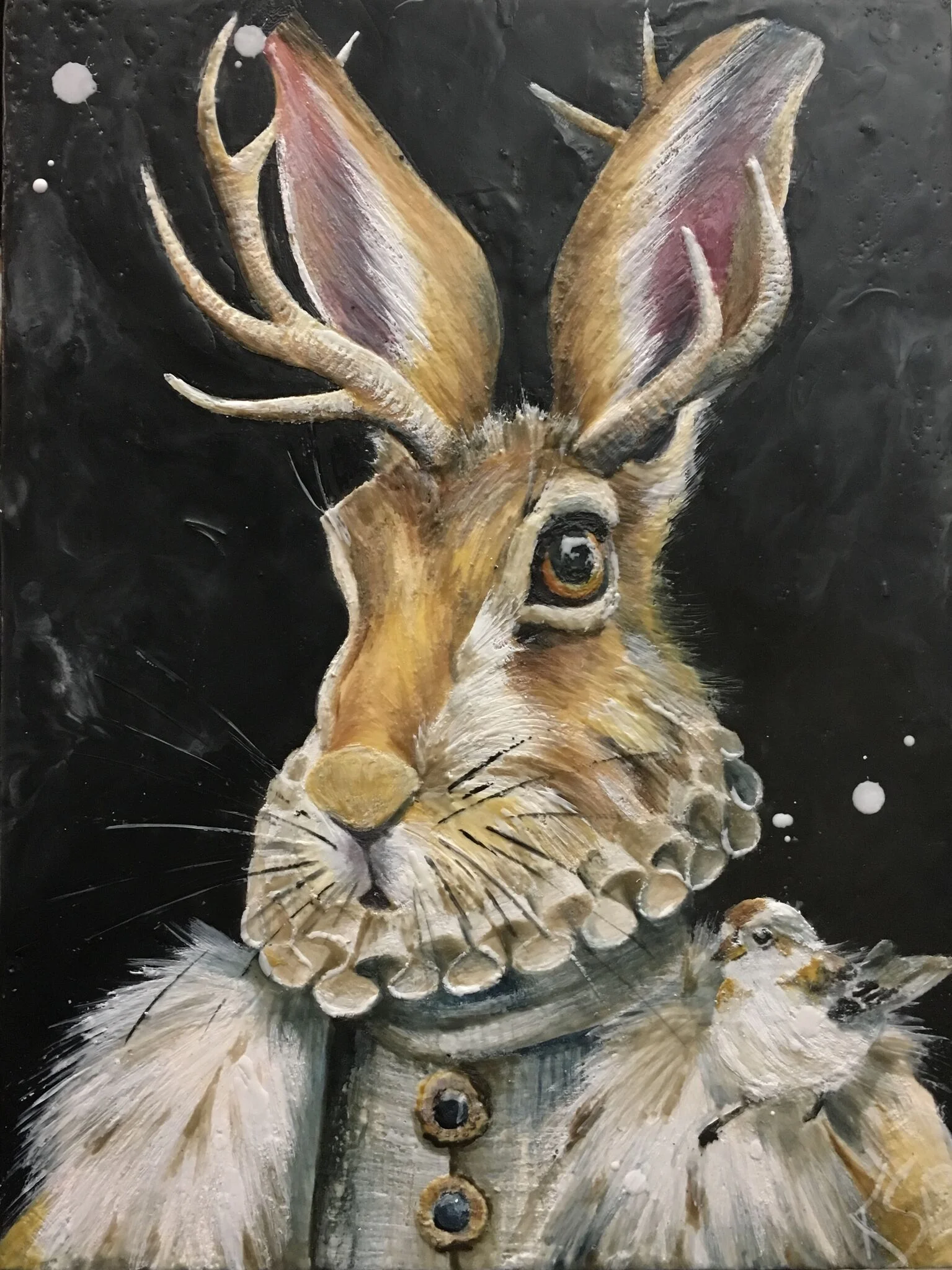 Snow Bunting 2018 12"x 16" SOLD Encaustic on Panel