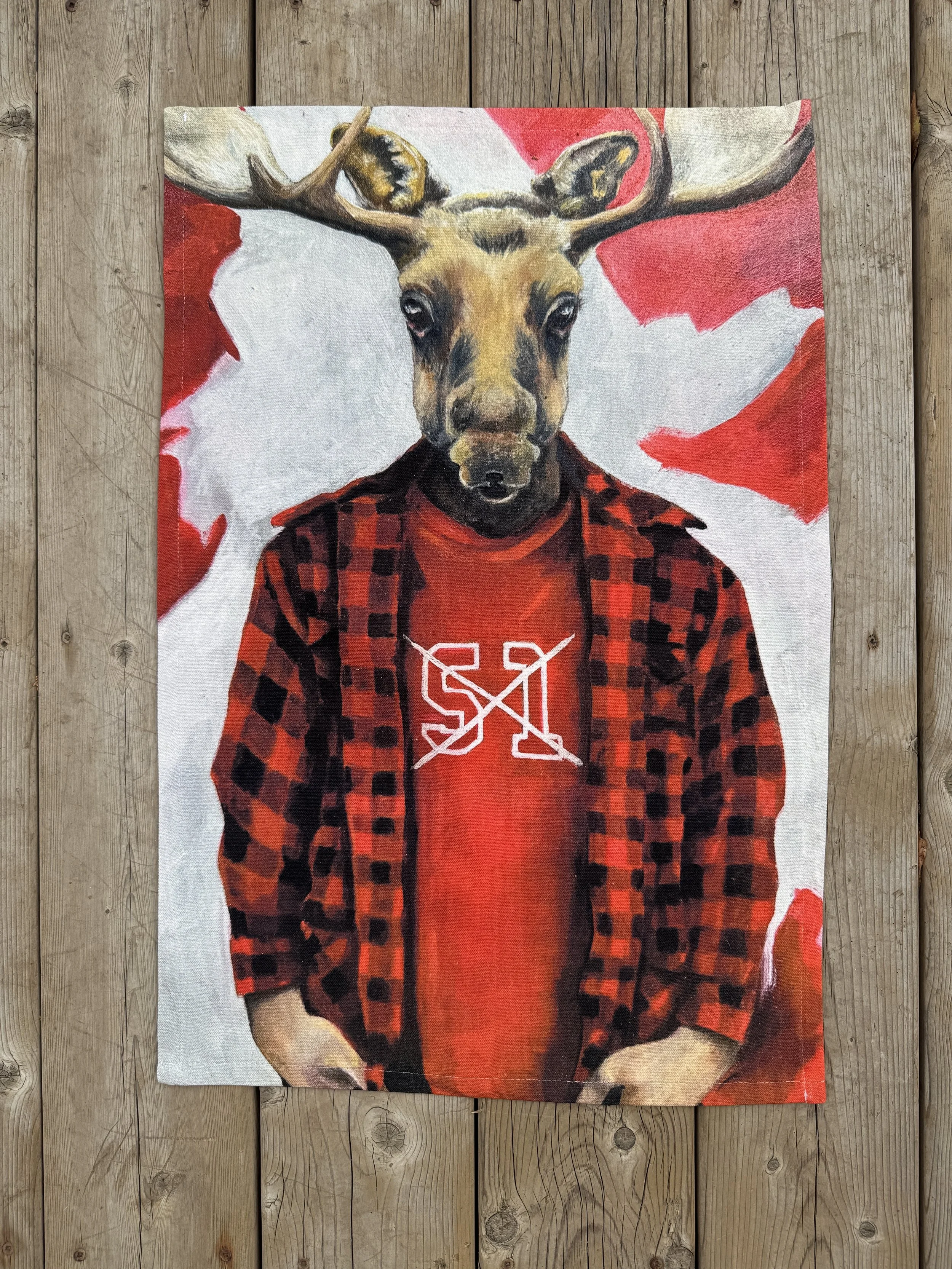 Moose tea towel. Canadian gifts made from original art patriotic Canadian gifts