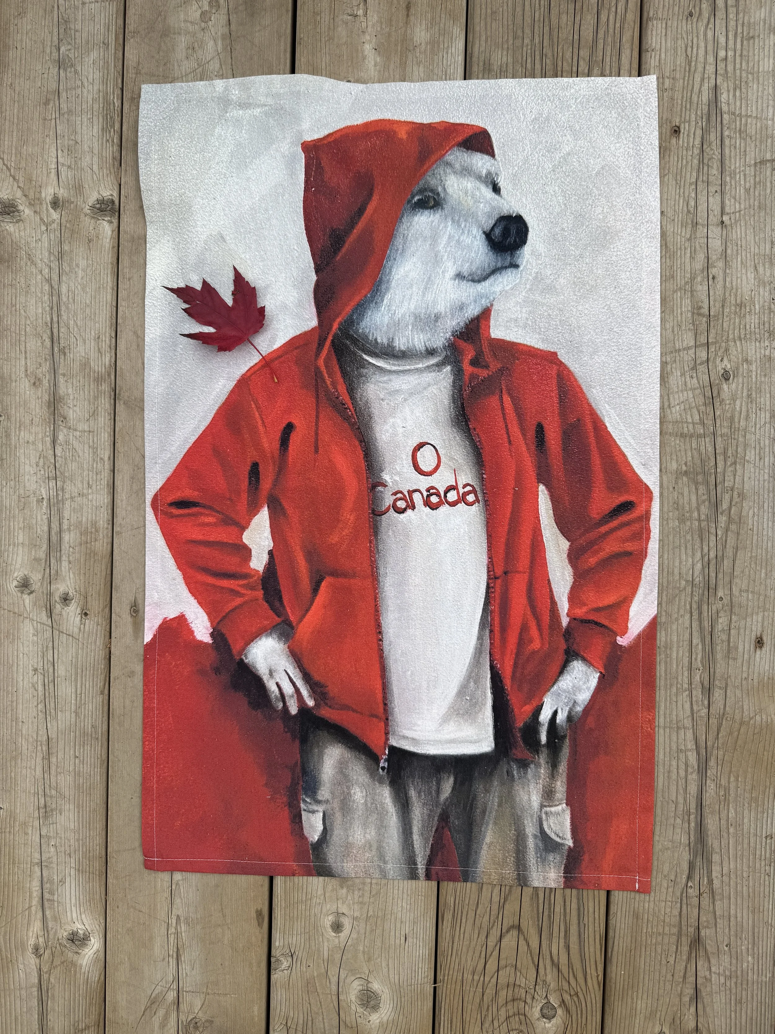 polar bear tea towel made in Canada, great Canadian gift