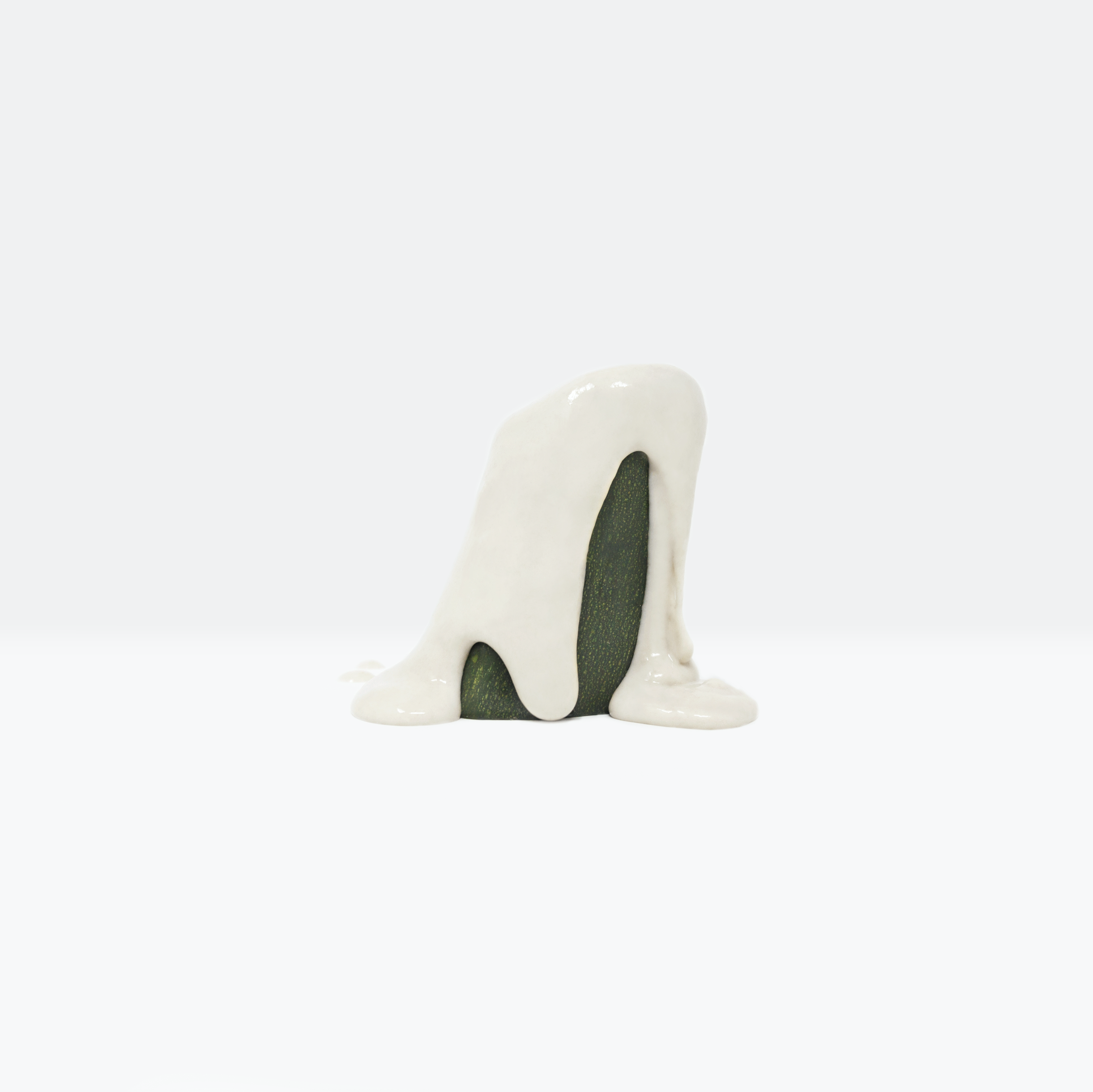 Minimalist, still life photograph of a vegetable covered in a paint-like substance highlighting the value of food, evoking the crucial reflection of the Global Food Crisis