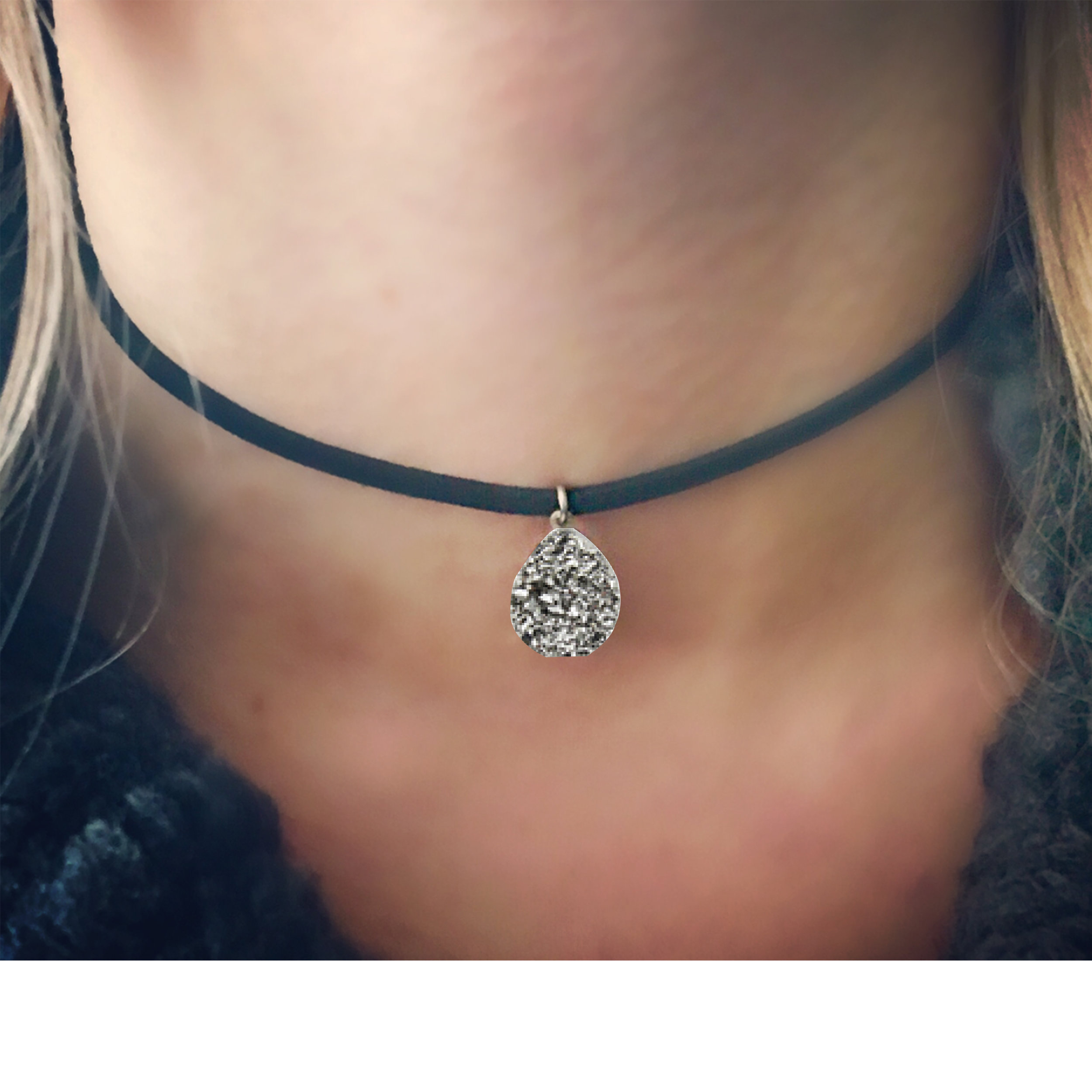 Silver Short Dainty Druzy