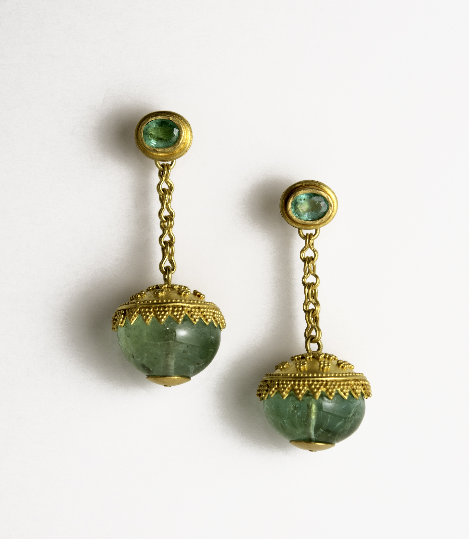 22Kt Granulated Emerald Drop Earrings