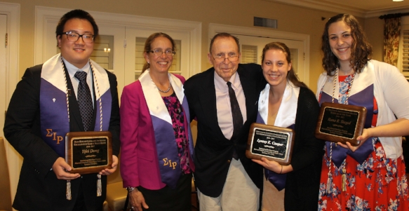 Senior Award Winners (from left to right) : Yifei Dong, Francine J. D'Amico (SIR Chapter Faculty Advisor), ?, Lynsey K. Cooper, and Llana R. Siegal)