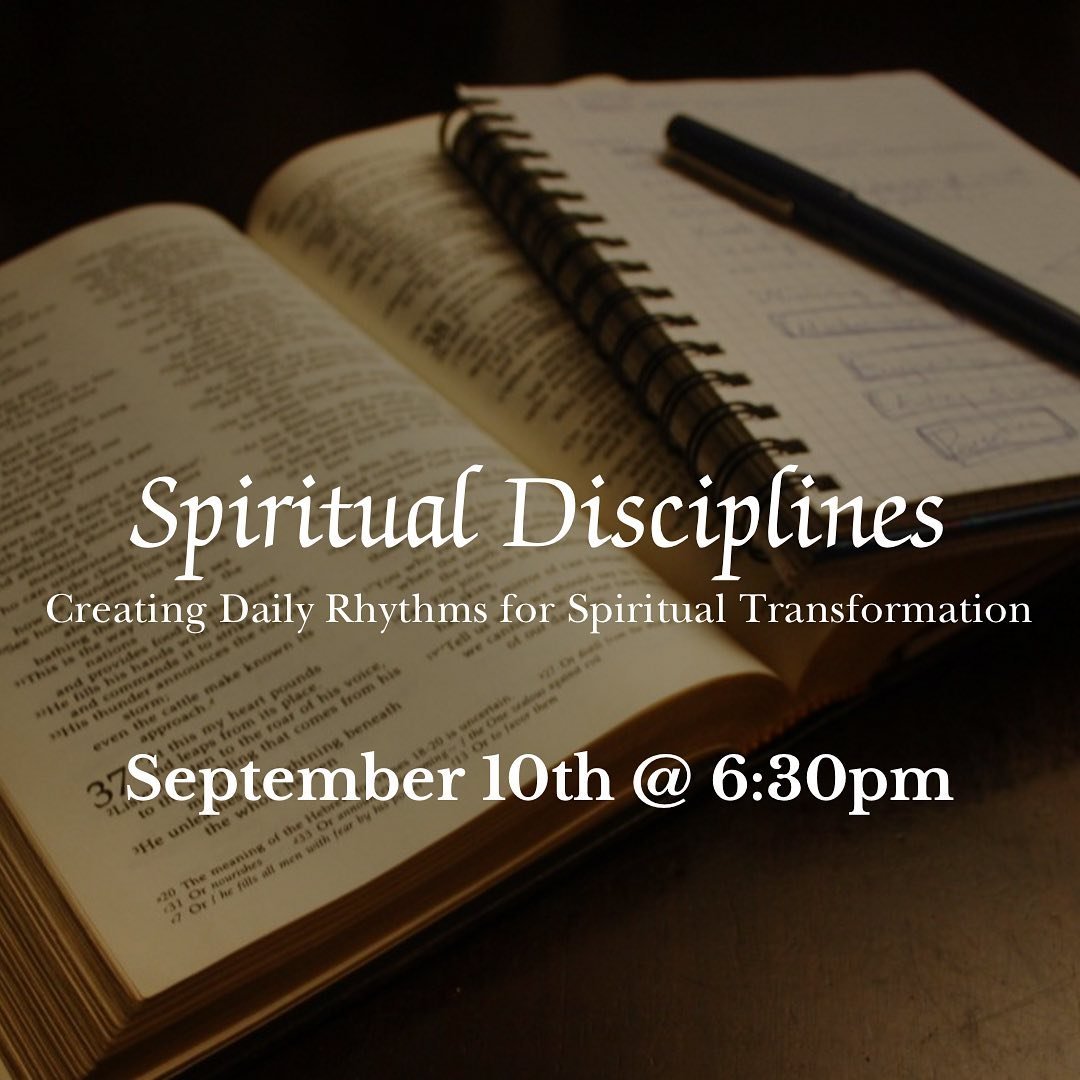 Join us for our first spiritual disciplines workshop coming up on September 10th at 6:30 PM in the youth room! Pizza provided! 🍕