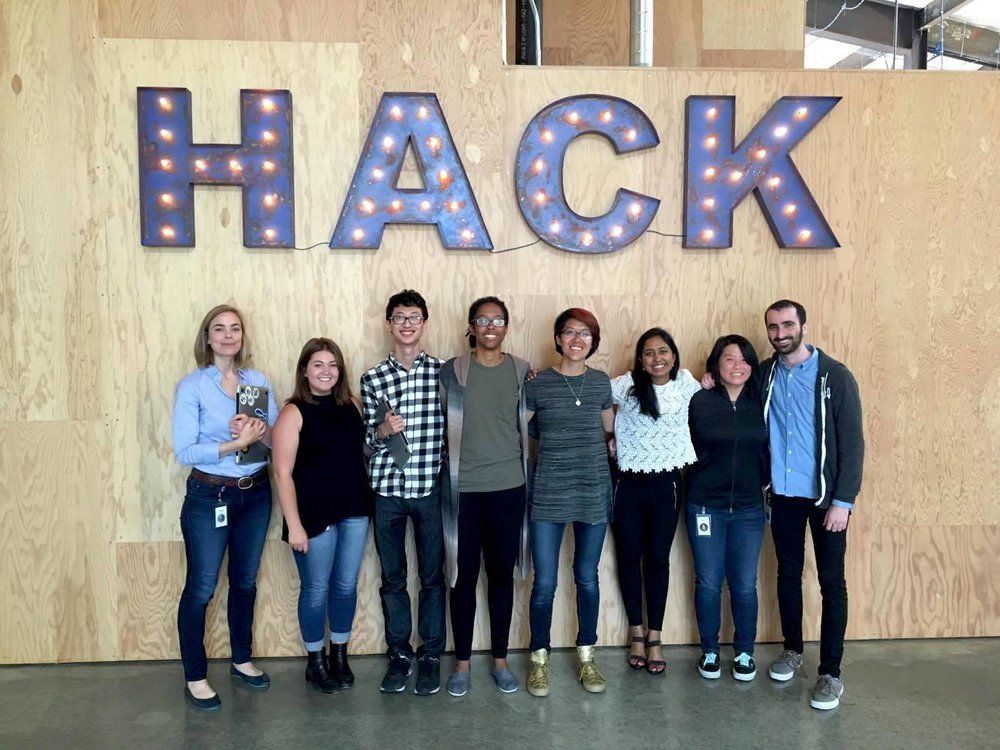 Our team (from left to right): Vanessa Callison-Burch (Product Manager, Consultant), Lea Cody (Product Design Intern), James Wu (Engineer), Zola Bridges (Engineering Intern), Tiffany Jiang (Product Design Intern), Nivedita Chopra (Engineer), Chirs Lee (Engineer), Jordan Brown (Engineering Intern)