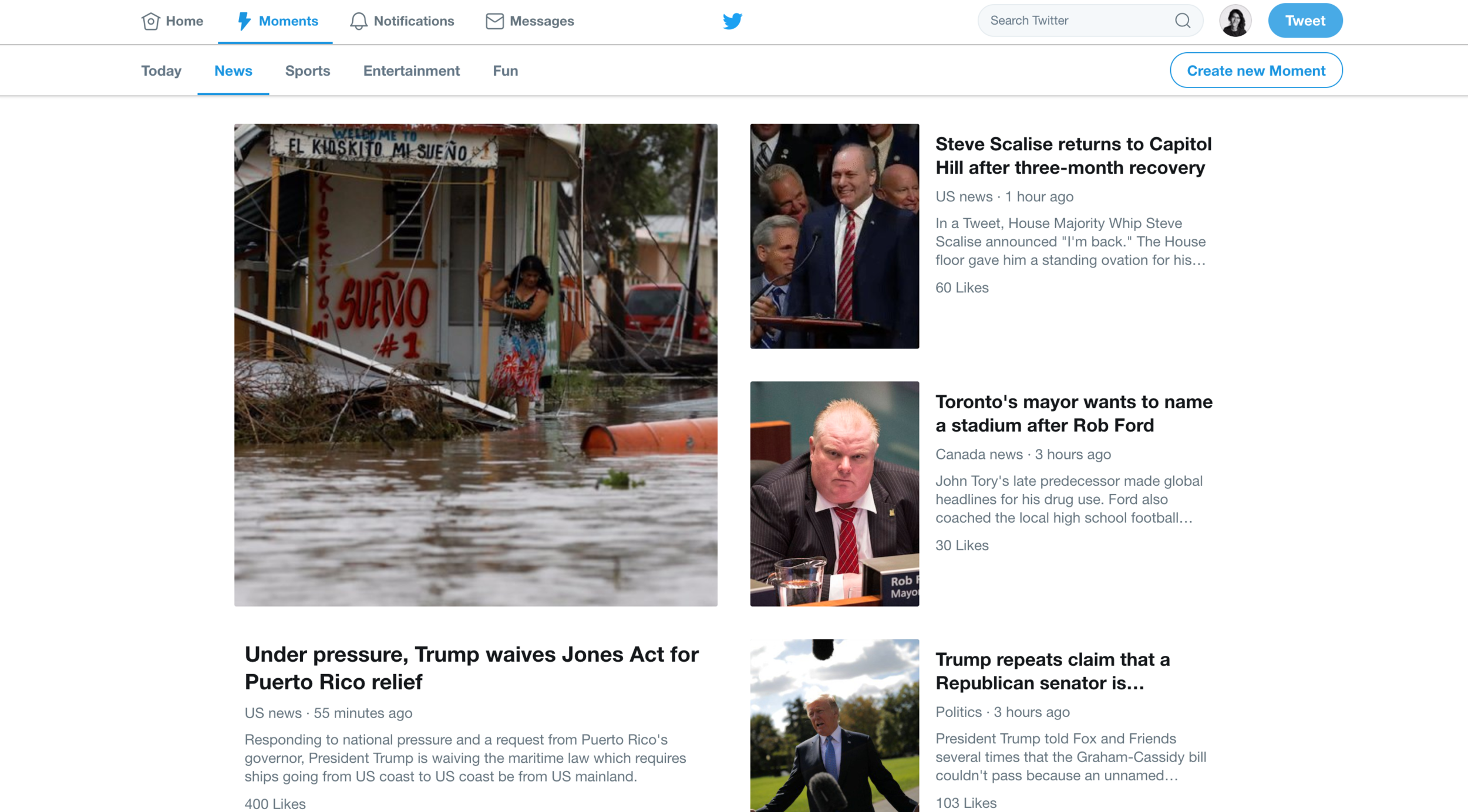 Front page of Twitter Moments.