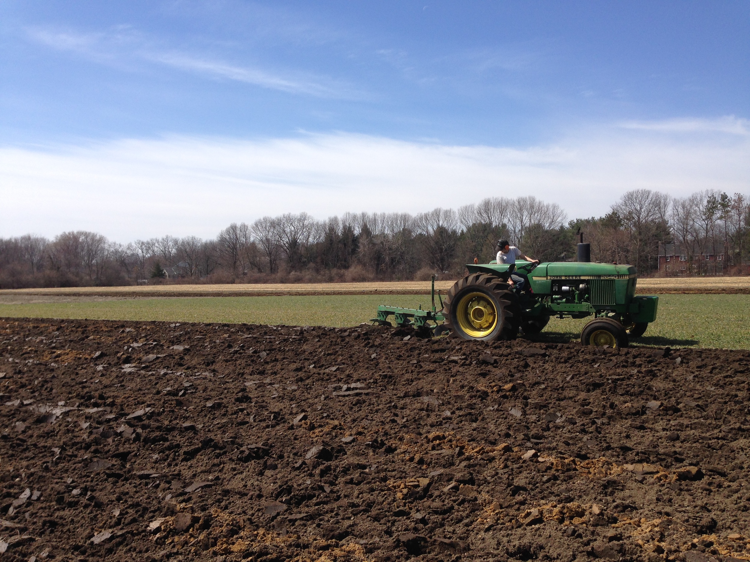Lise plows a stretch of field.