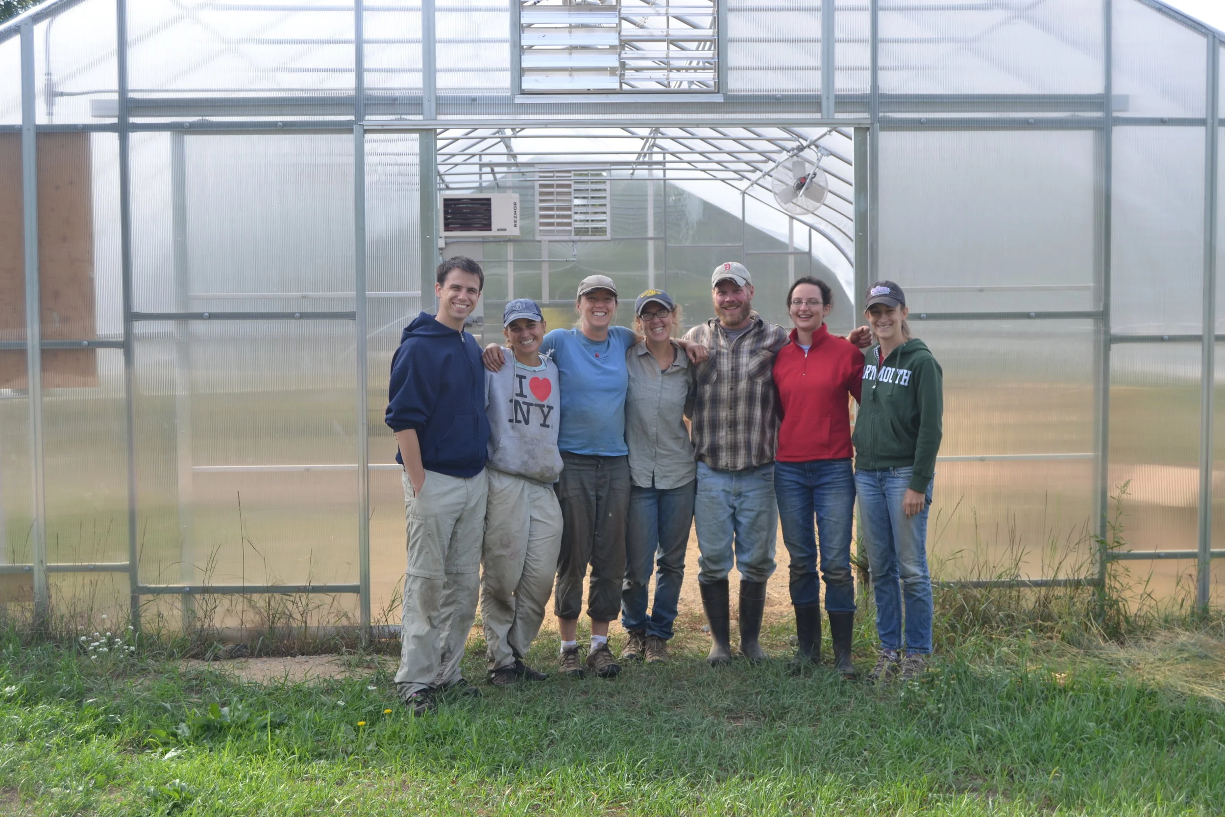 Farm crew from left Micah, Wyatt, Lise, Melissa, Ethan, Rebecca, and Erica