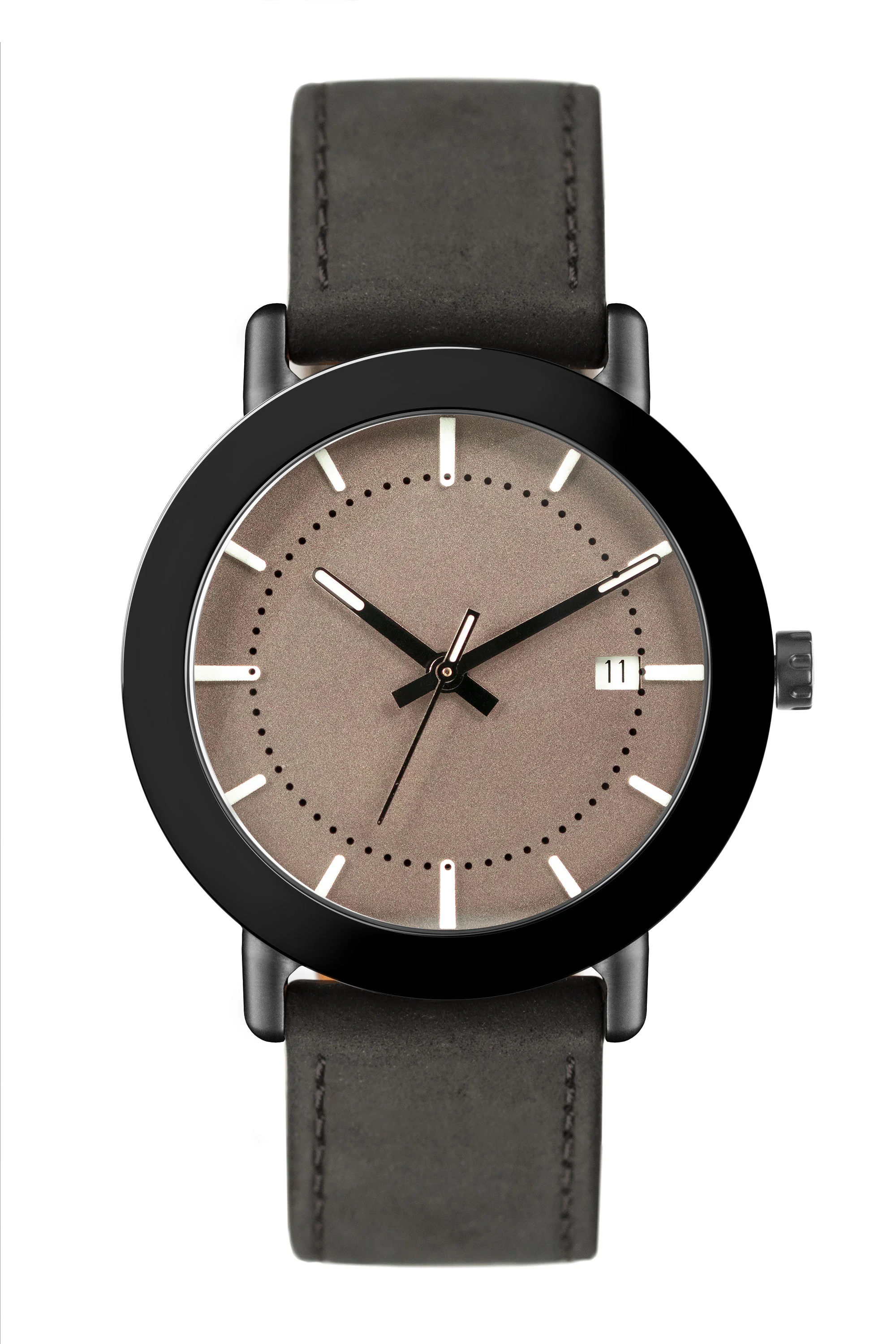 ELEVEN_Blackcase_Gloss-blackring-WarmGreyface-Black-leather-Coal.jpg