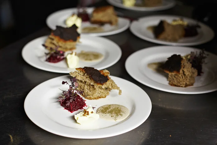 Grainy bread, cultured butter, pilchard emulsion, toasted buckwheat, beetroot 