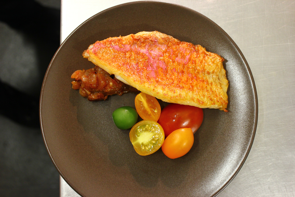 Red mullet, tomatoes, chorizo jam