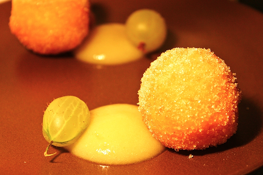Brioche doughnuts, gooseberry sauce