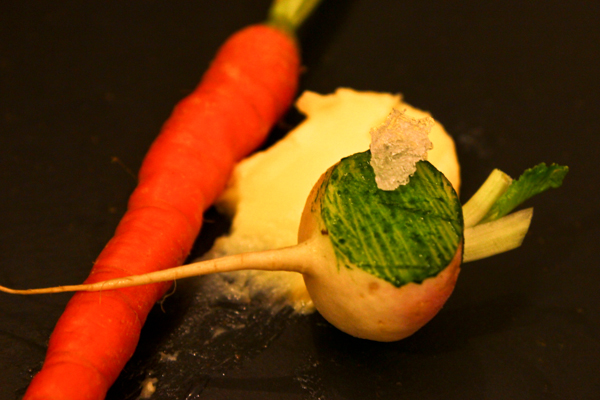  Carrots, turnips, lovage, raw butter and raw beach salt 