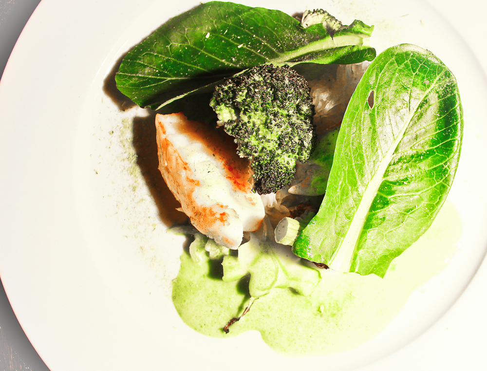  Monkfish, broccoli,&nbsp;turnips cooked in whey, komatsuna leaves, wild garlic, sweet clover, London 2013 (pic by B&amp;S) 