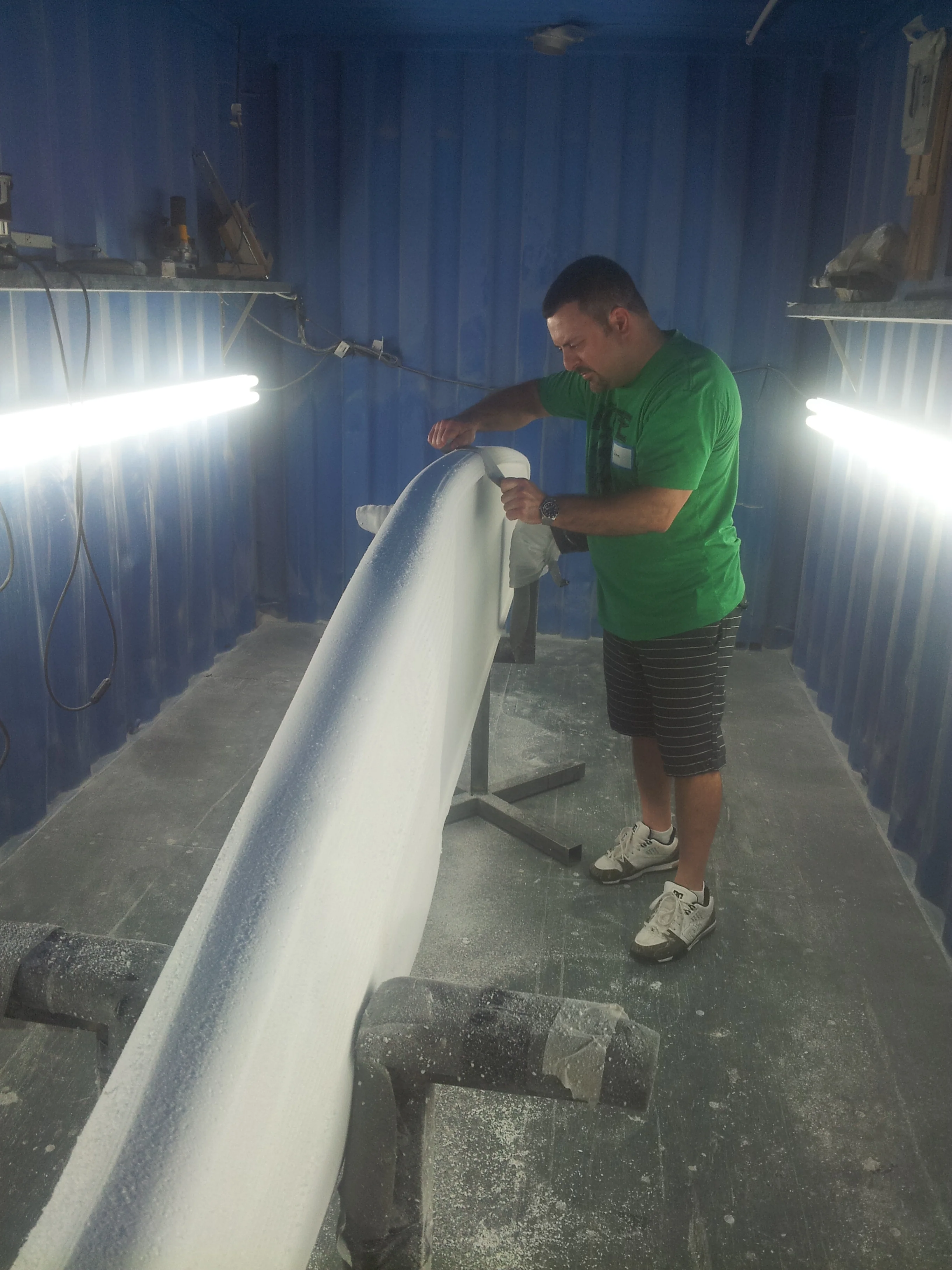 Abita Board Barn's Glenn Frechou shaping a rail at the Bote Darkroom