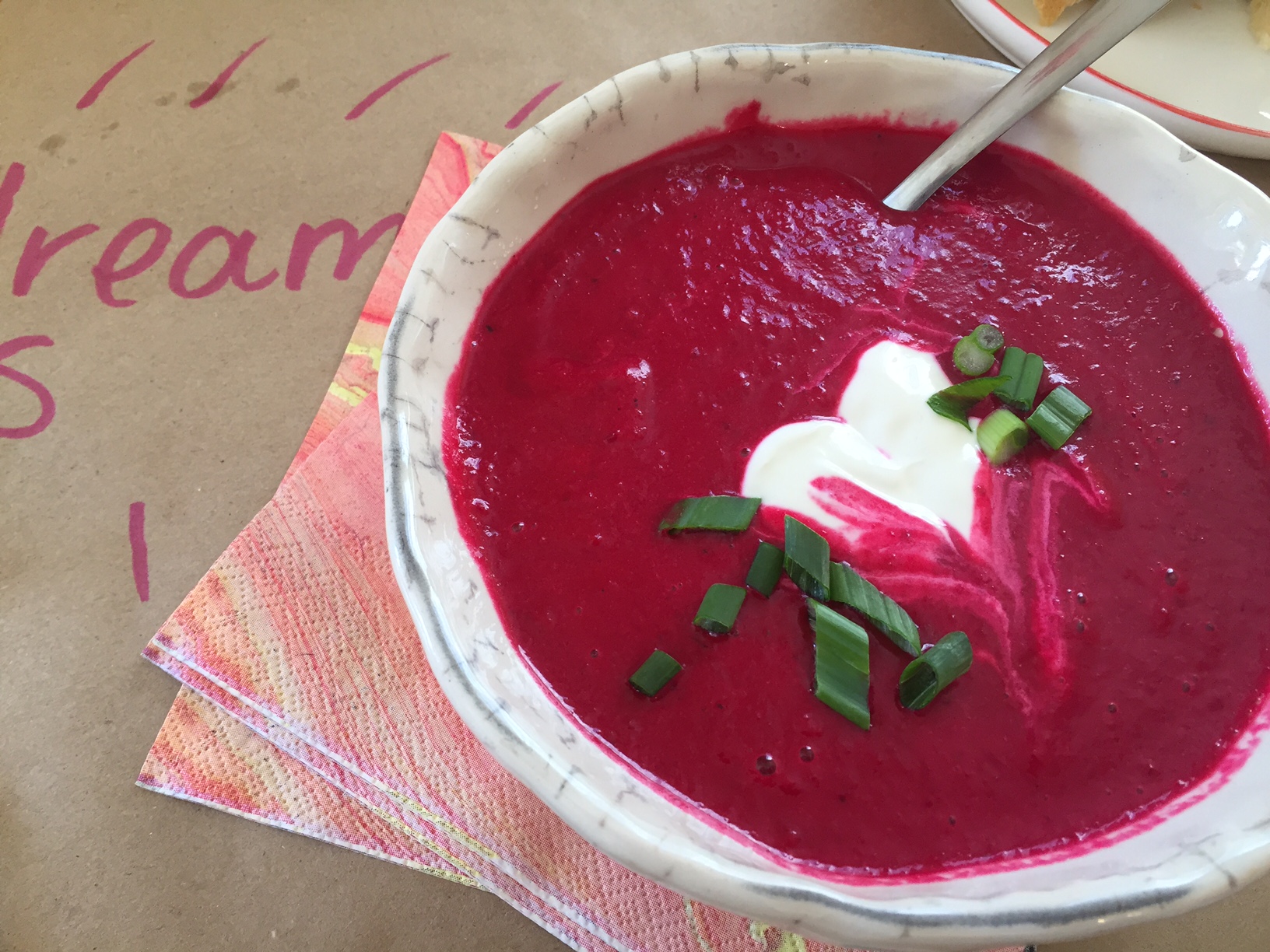The LOVE soup with beets and Yukon Gold Potatoes. Yum. So pretty too!