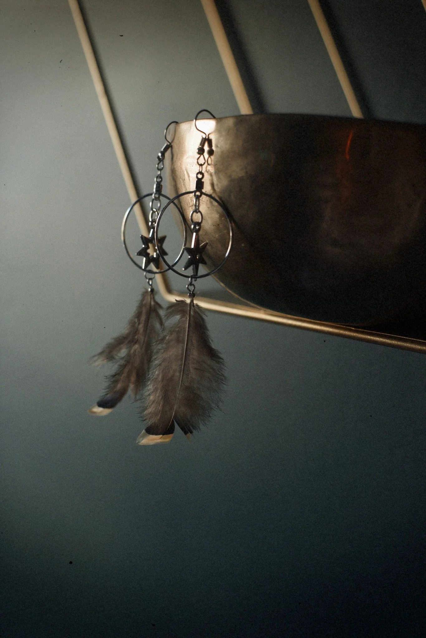 Star Hoop Feather Earrings