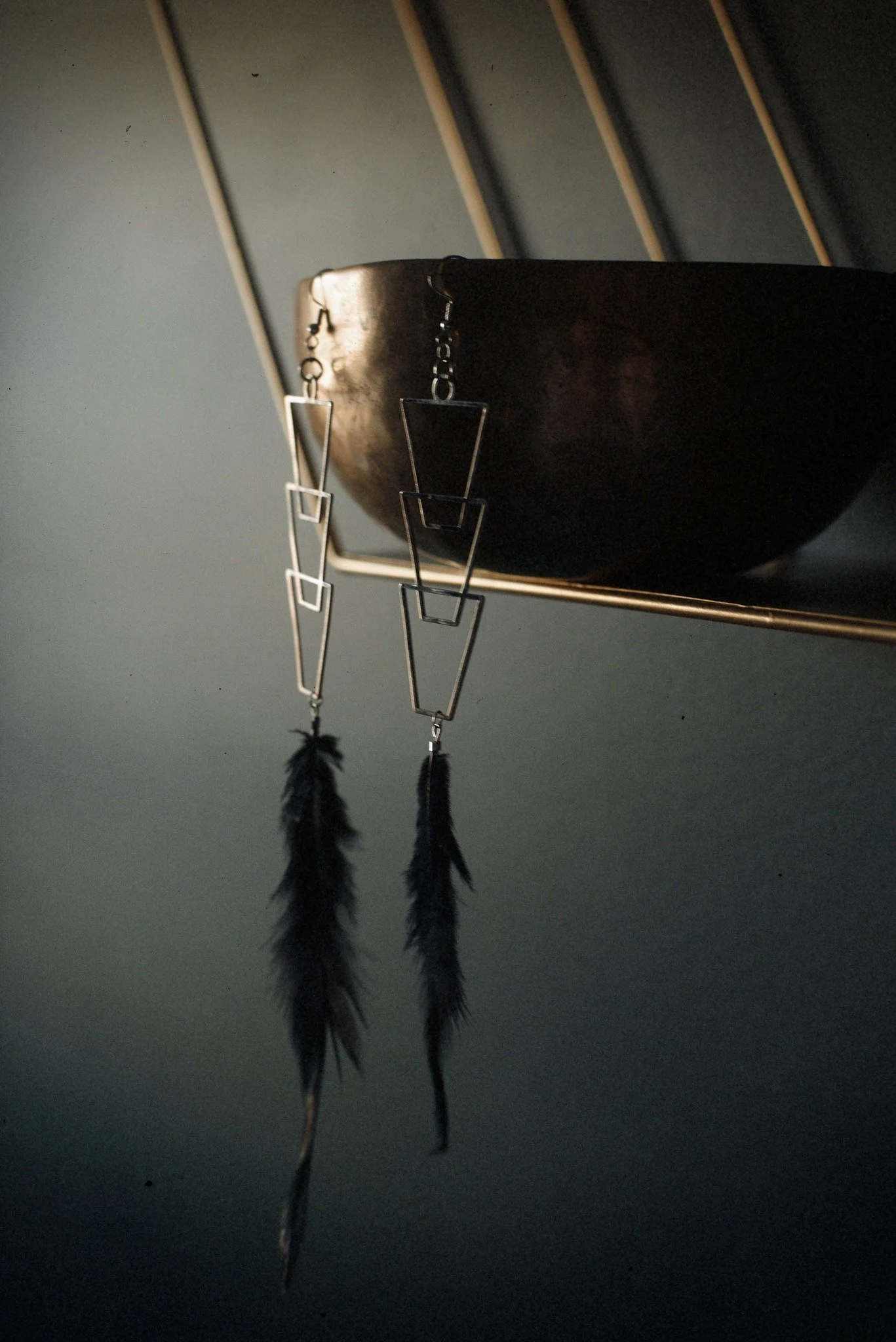 Witchy Geometric Feather Earrings