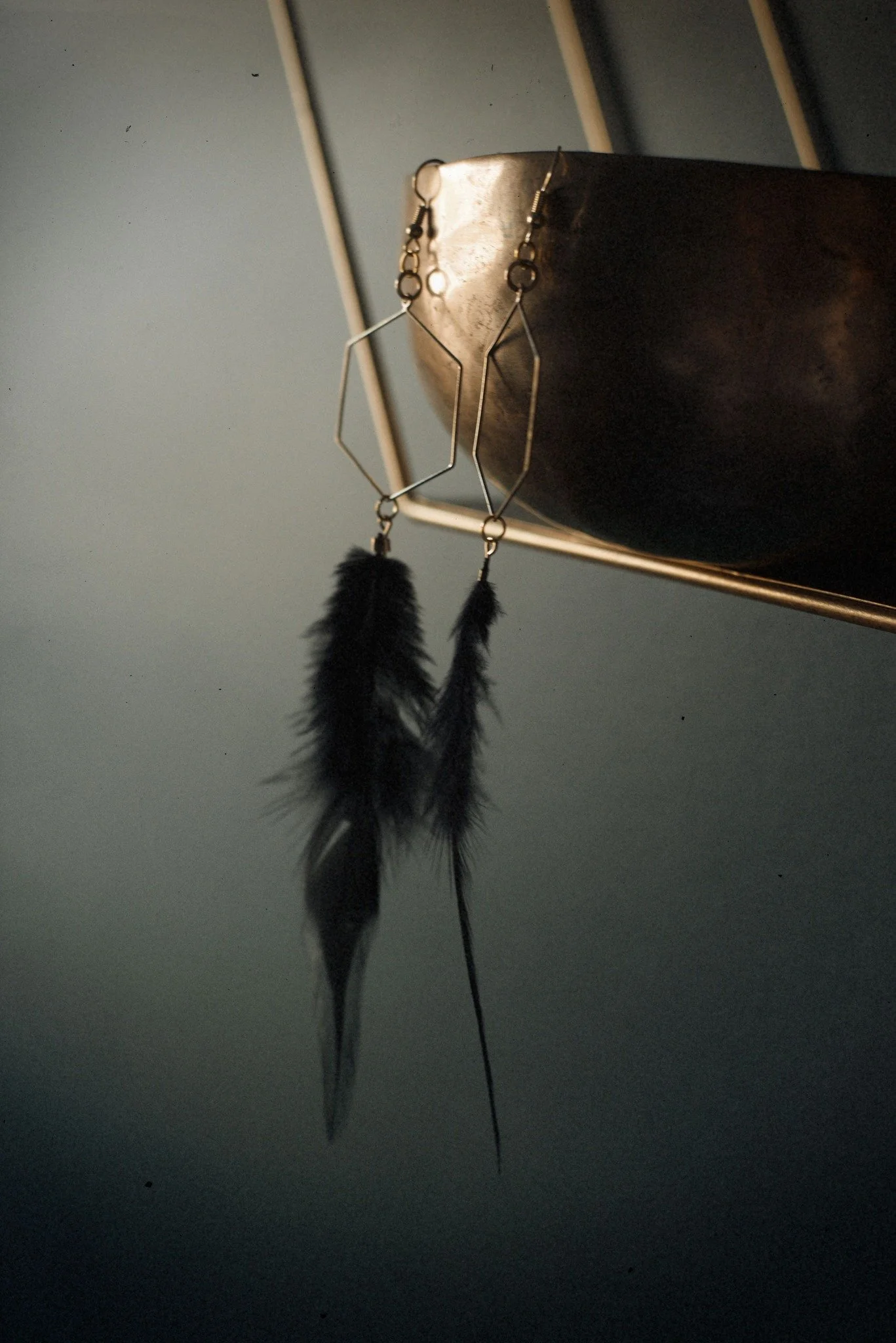 Black Geometric Feather Earrings