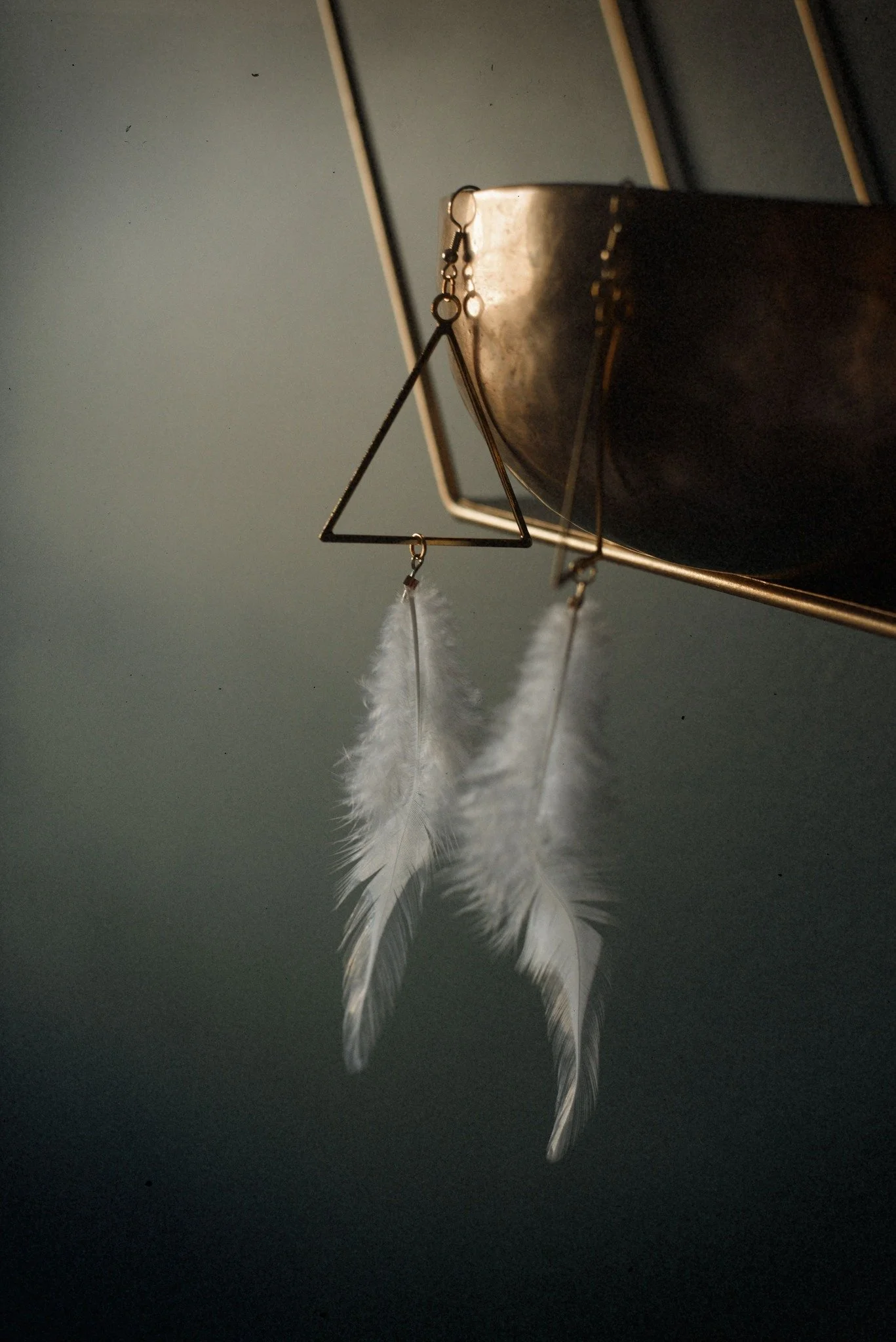 White Triangle Feather Earrings