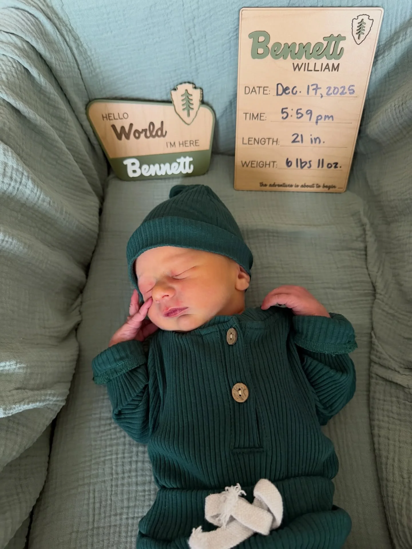 Baby Bennett is here! 💙🩵💙 We&rsquo;re so excited for our next chapter with this little cutie!

December 17, 2025 ✨5:59pm 👶🏼 6lbs 11oz. 🍼21 inches