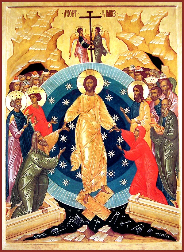 Consider this Orthodox icon of the Resurrection. 