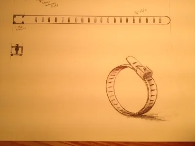Gerardo Gonzalez's drawing of a hose clamp as an inspiration for his piece.