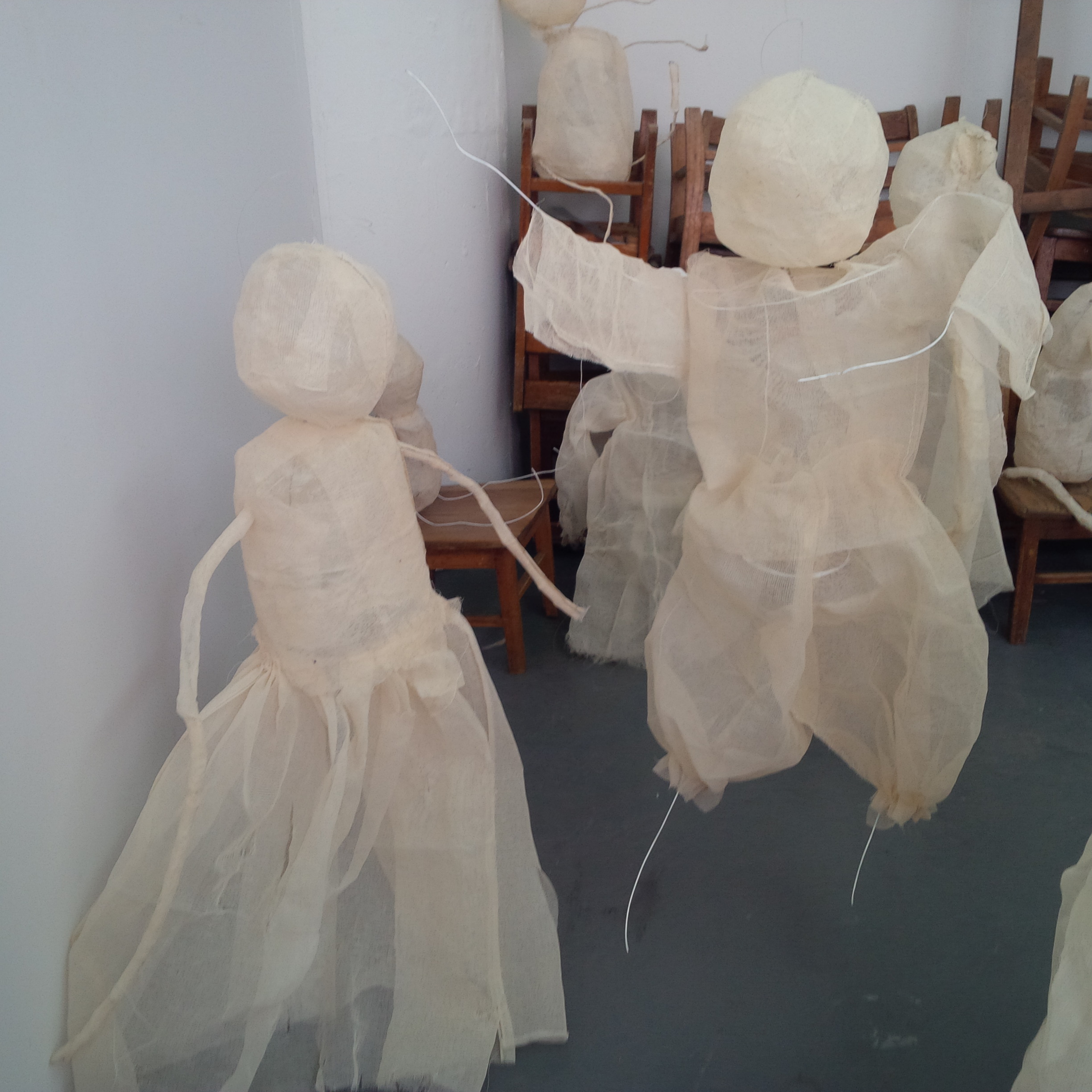 Constance's scrim and wire sculptures similar to the works she is creating for this show.