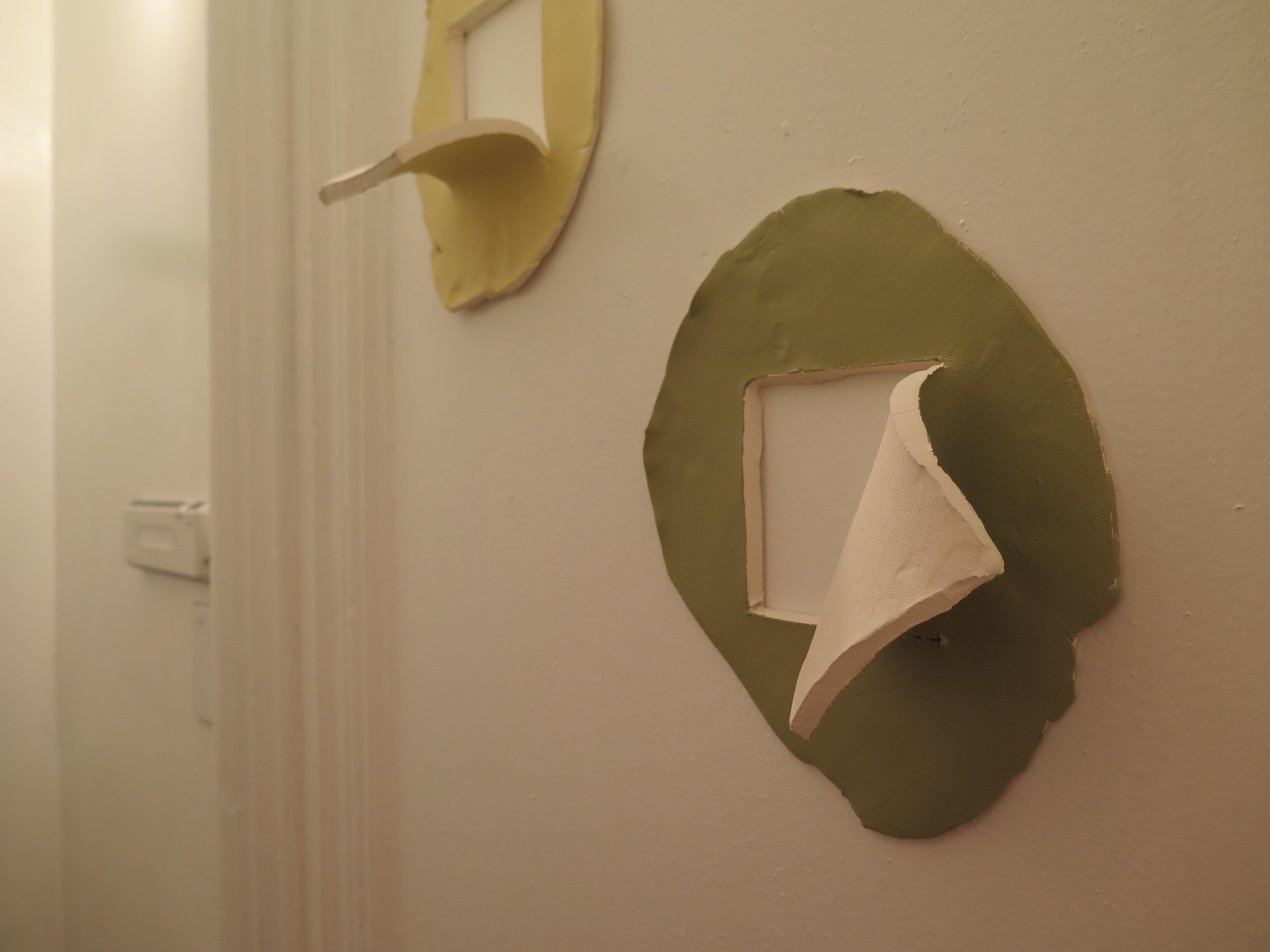 Close up of "Memory of 171 Waverly Bathroom: Pantone #'s 461C and 5773C (diptych)"