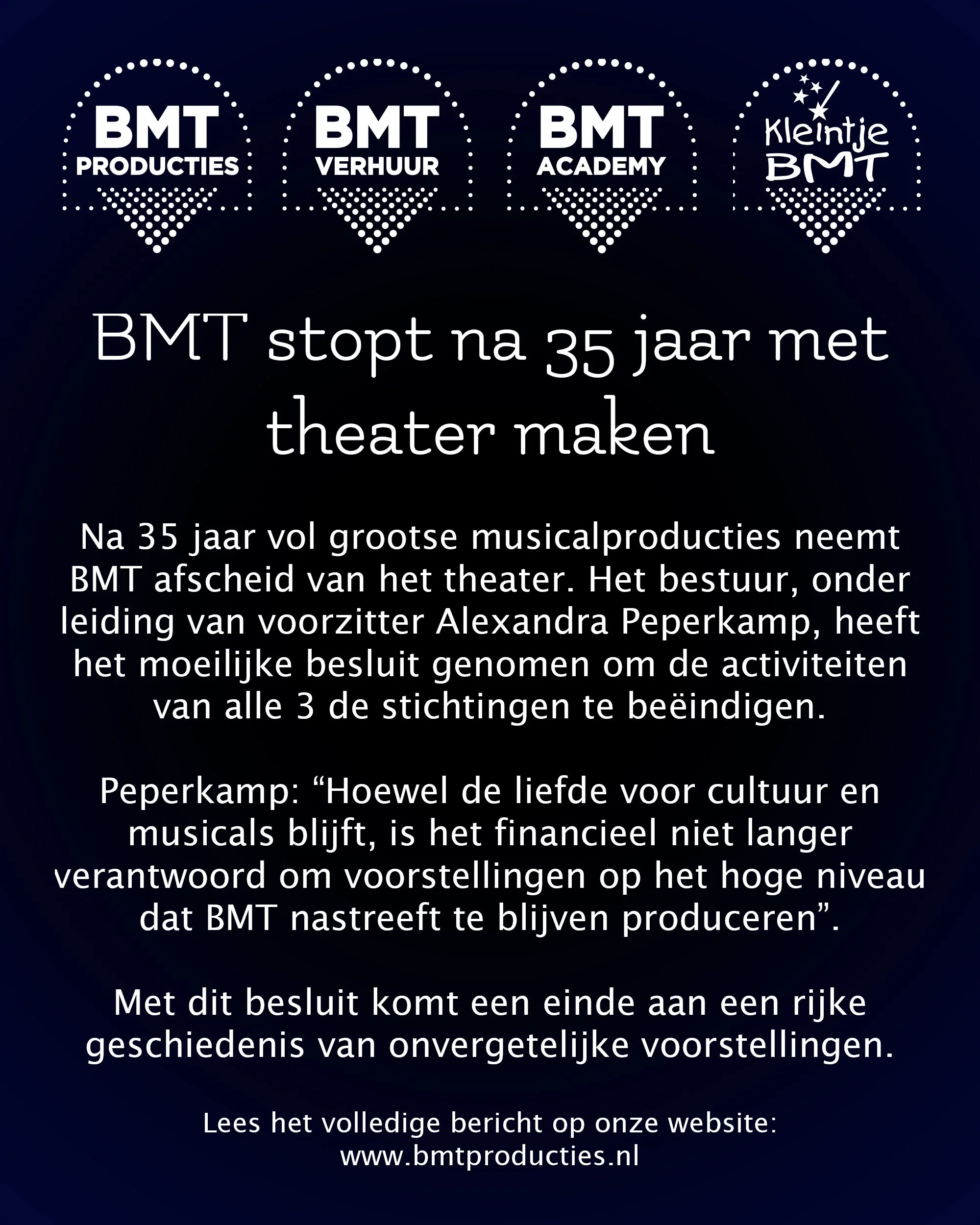 BMT stopt na 35 jaar met theater maken