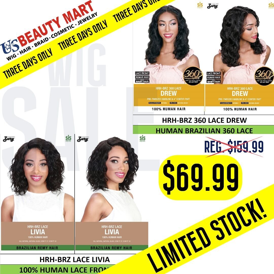 🔥THE ULTIMATE WIG SALE🔥

Only for 3 days, this Friday - Sunday

💯% Human Brazilian Virgin Remy Wigs

Marked down to $69.99 from $159.99 and just $99.99 from $349.99‼️

Limited supplies, so Hurry‼️

#beauty #beautysupply #beautysupplies #beautysupp