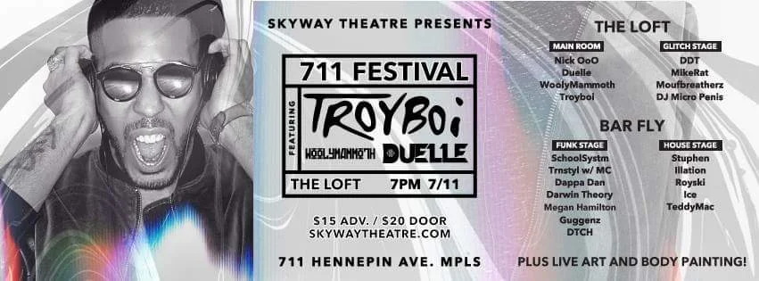  711 Festival ft TroyBoi w/ Woolymammoth, Duelle + more on 4 stages+live art-SAT 7/11/15