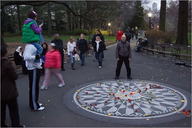 Joe Raiola, organizer of an annual fund-raiser commemorating John Lennon’s death, at Strawberry Fields in Central Park. Photo: John Marshall Mantel