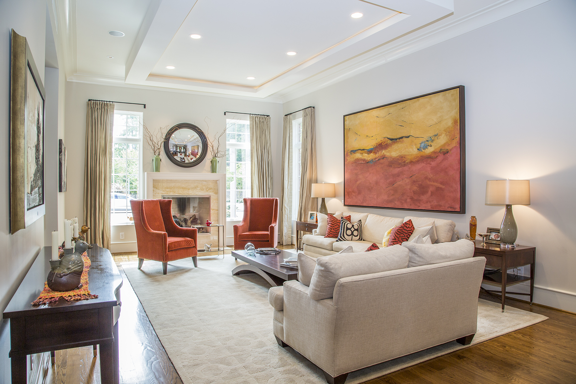 Pops of Wolfpack Red can be found in every room of the house.