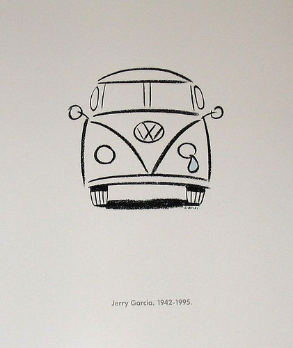   The counterculture movement embraced the VW bus as its car and its icon, and Volkswagen embraced this position. In 1995 the company released this advertisement in honor of Jerry Garcia of the Grateful Dead.  