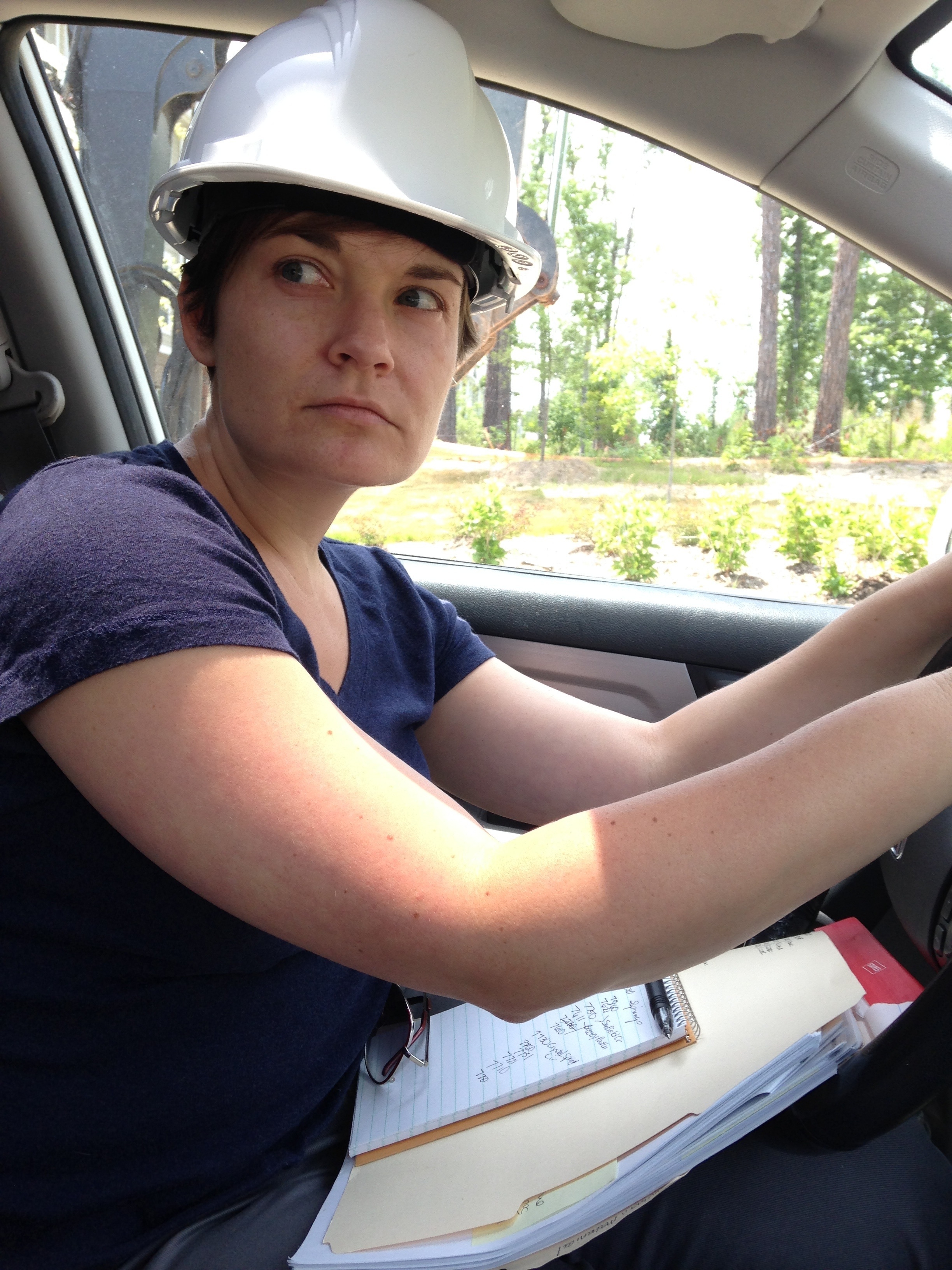  Mandy  visiting a construction site while reporting on worker misclassification in summer 2014.&nbsp;  