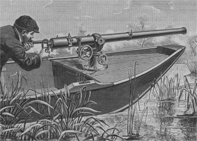 Huge guns — cannon, really — were mounted on the bows of punt boats. One well-aimed shot could bring down hundreds of egrets, pelicans and other birds, whose plumage then decorated women’s hats. Photo: N.C. Division of Archives and History