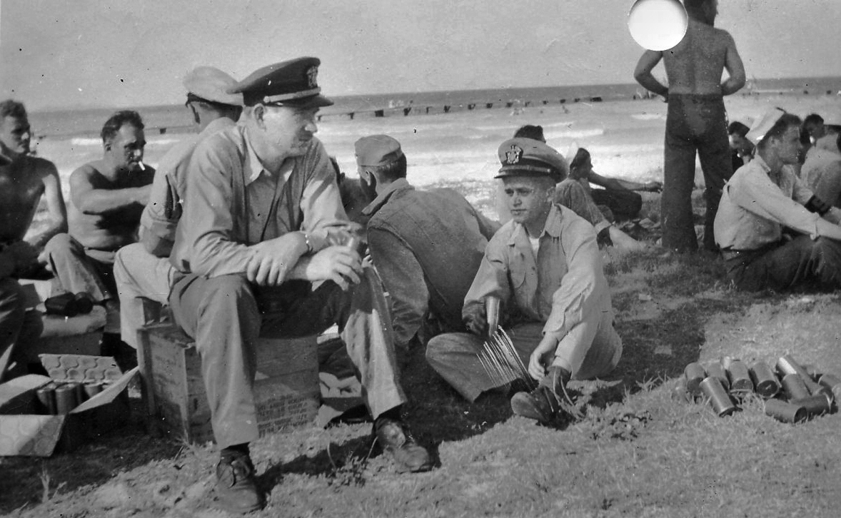 Robert Morgan (on the beach) circa 1946