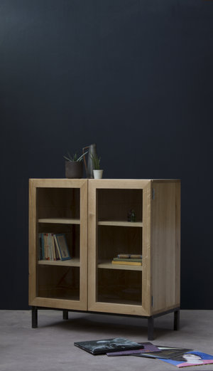 Industrial Display Cabinet Konk, Industrial Bookcase With Glass Doors And Drawers