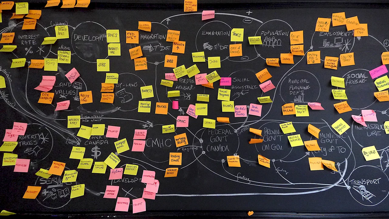 As a Research Assistant (RA) at the Strategic Innovation Lab (sLab), I worked on ethnographic research, systems design, workshop facilitation, insights gathering, scenario writing, and strategic analysis. Pictured is a systems map with clusters of human factors, from the Ontario 2020 project conducted by sLab in 2011.