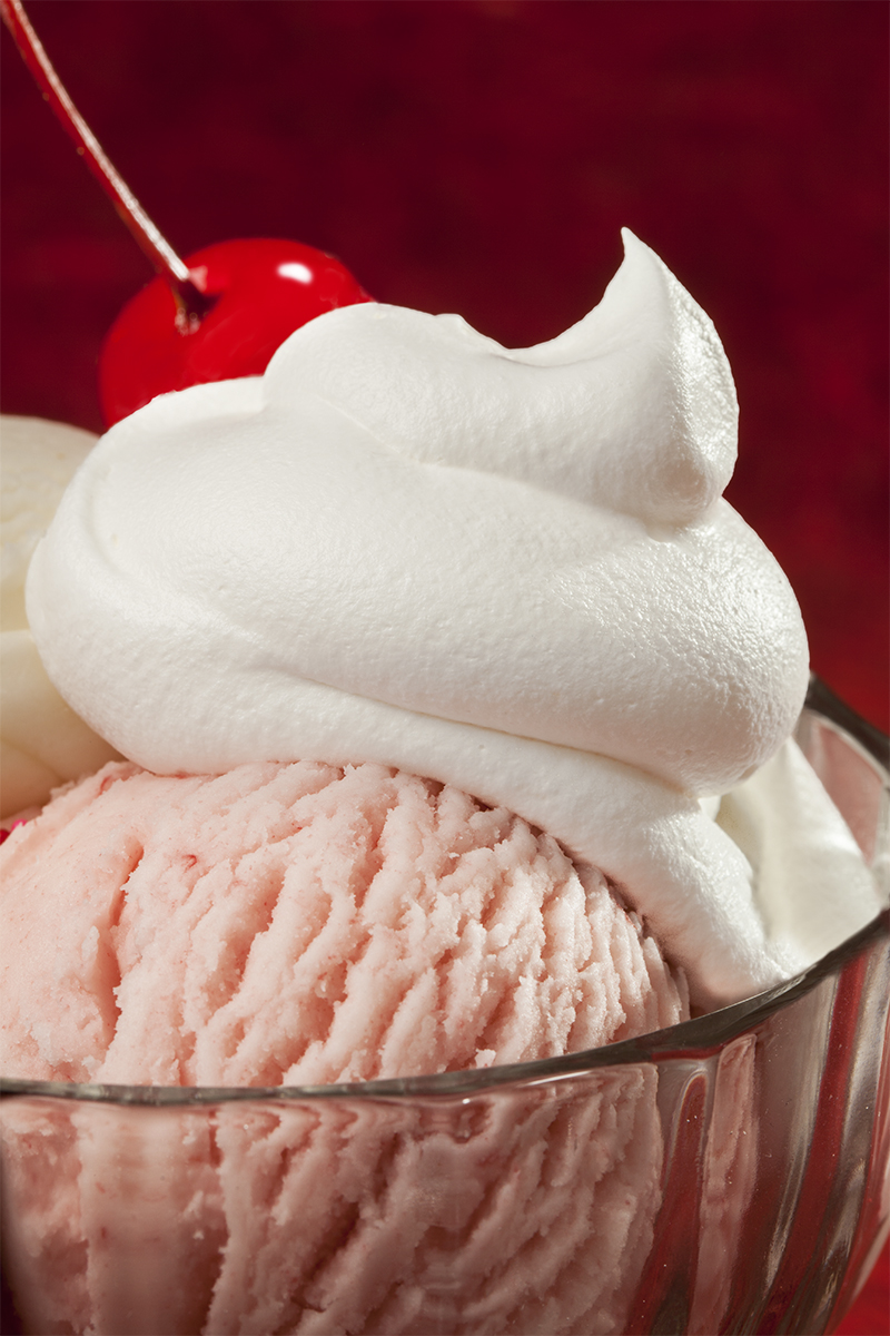 Food Photography - Ice Cream with Whipped Cream and Cherry