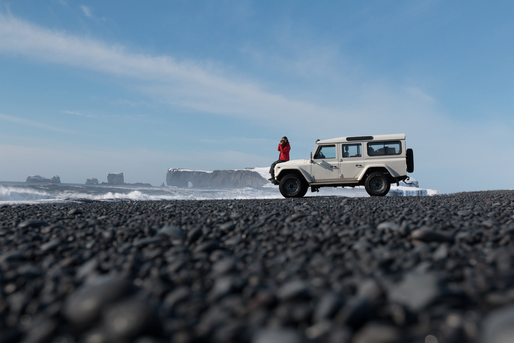 Reynisfjara Beach with Dyrhólaey in the distance