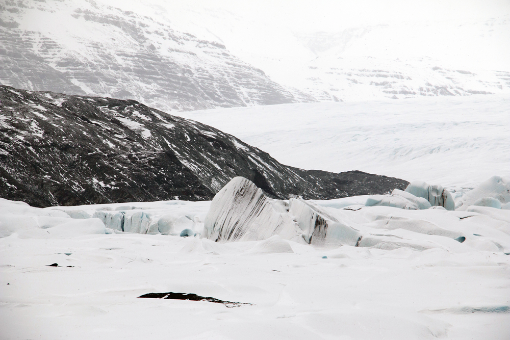Streaks of ash in the glacier Hoffellsjökull