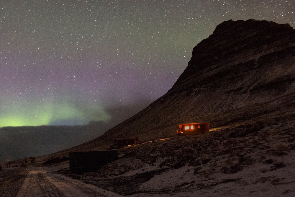 Northern lights over our Airbnb on Mt. Kirkjufell