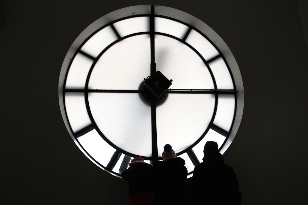 Behind the clock tower of Hallgrímskirkja Church